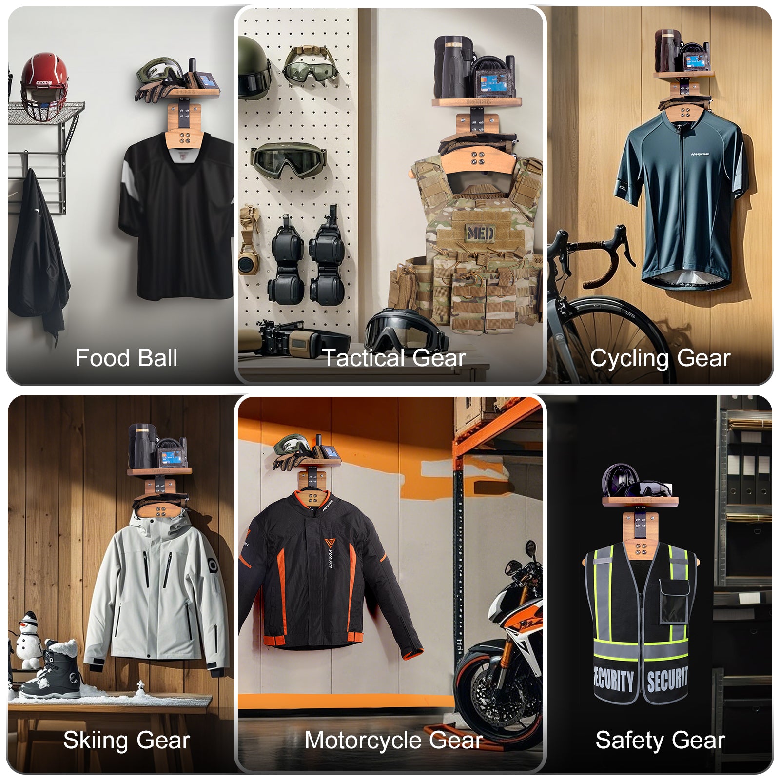 Wall-Mounted Coat Rack with Shelf | Heavy-Duty Metal-Wood Entryway Organizer for Motorcycle Gear, Jackets & Tactical Vests– Space-Saving for Hallway, Garage & Porch